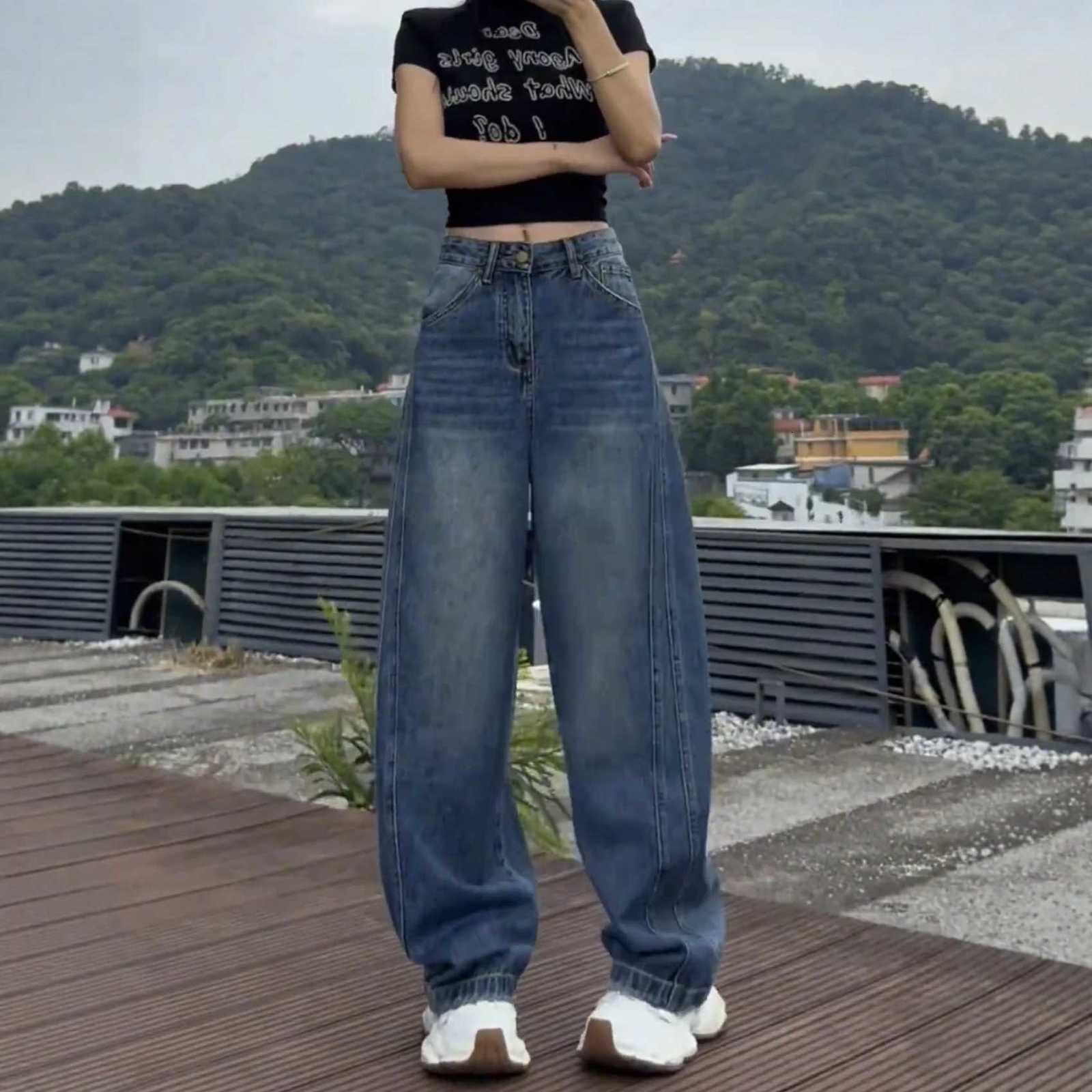 High Waist Wide Leg Jeans Womens Thin Denim Pants Loose Fit Straight Full Length Jeans plus Size Casual SleT260317