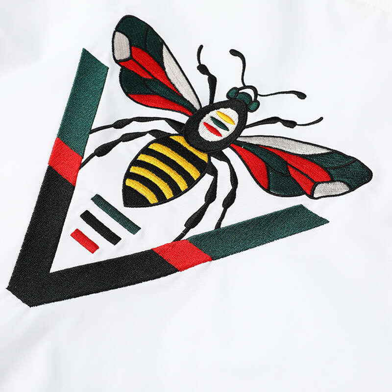 White Little Bee Embroidered Men's New European Fashion High-End Casual Baseball Jacket