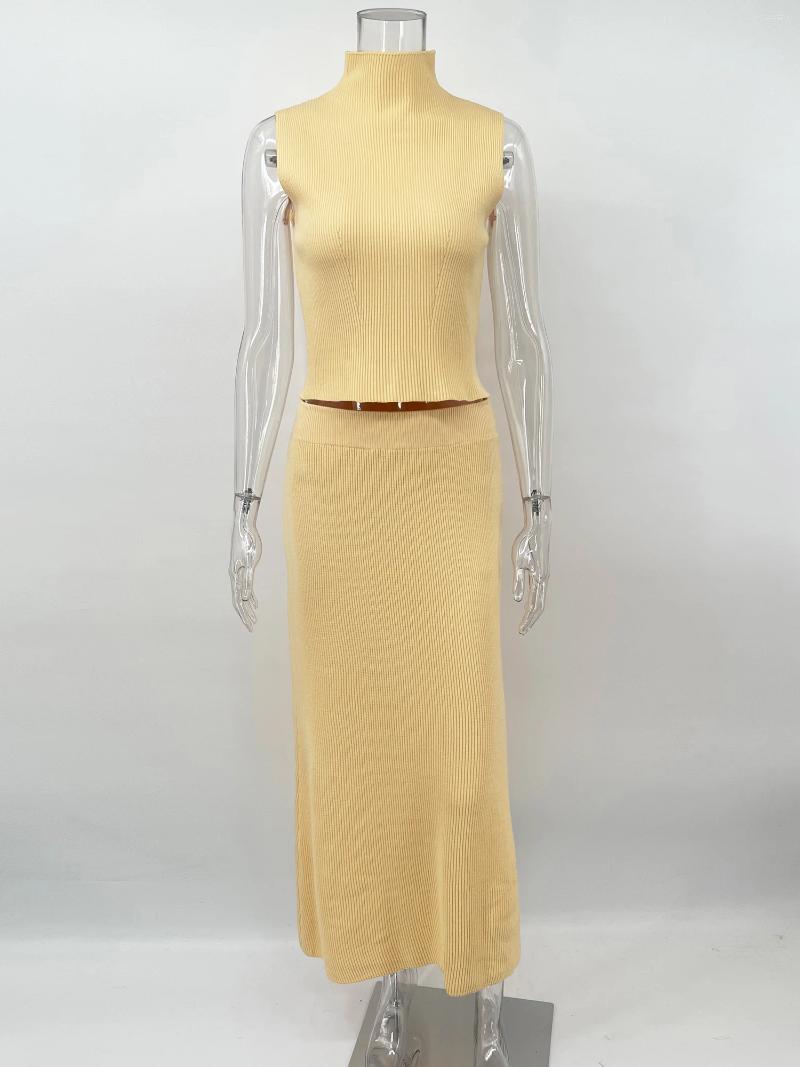 Casual Dresses Tuularose Elegant Long Skirt Two-piece Set Women's Sleeveless Knitted Turtleneck Vest Slim 2026 Fashion