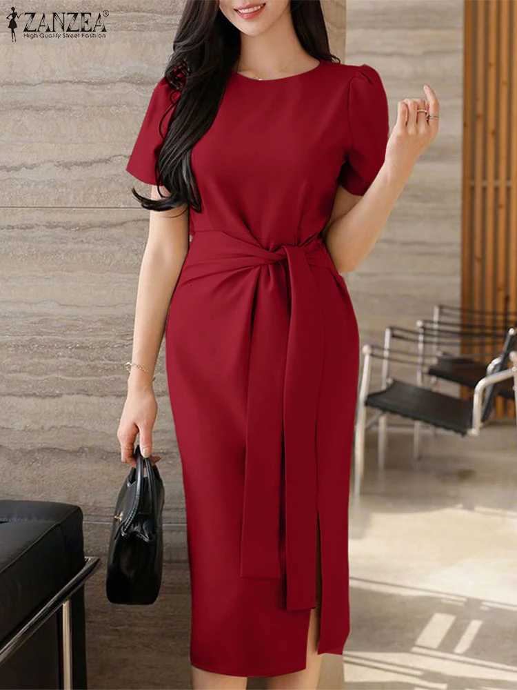 2025 Summer DressEle Women Work OL Dresses Stylish Short Sve Slim Fit Party Vestidos Solid Lace Up Sundress RobeXJ260318