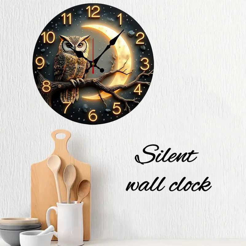 Moonlight Night Wooden Round Silent Hanging Wall Clock Suitable For Living Room Office Study Room Bedroom Home Decoration D260318
