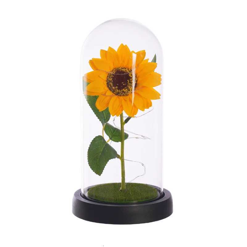 Sunflowers Artificial Flowers in Plastic Dome with LED Strip Birthday Gifts for Mom Grandma Sunflower Decor on Mothers Day H260318