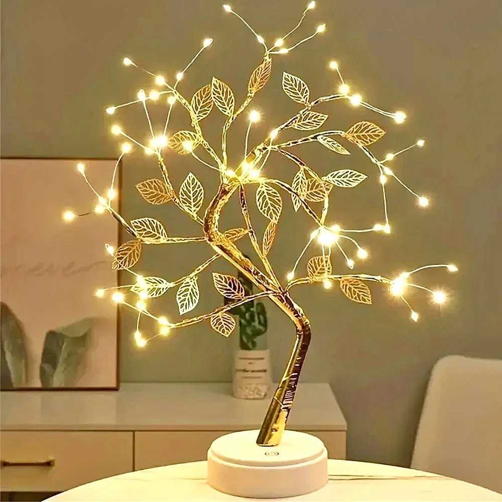 LED Golden Leaf Table Lamp Christmas Tree Fairy Light Night Lights Home DIY Party Wedding Bedroom Decoration Mothers Day Gift H260318