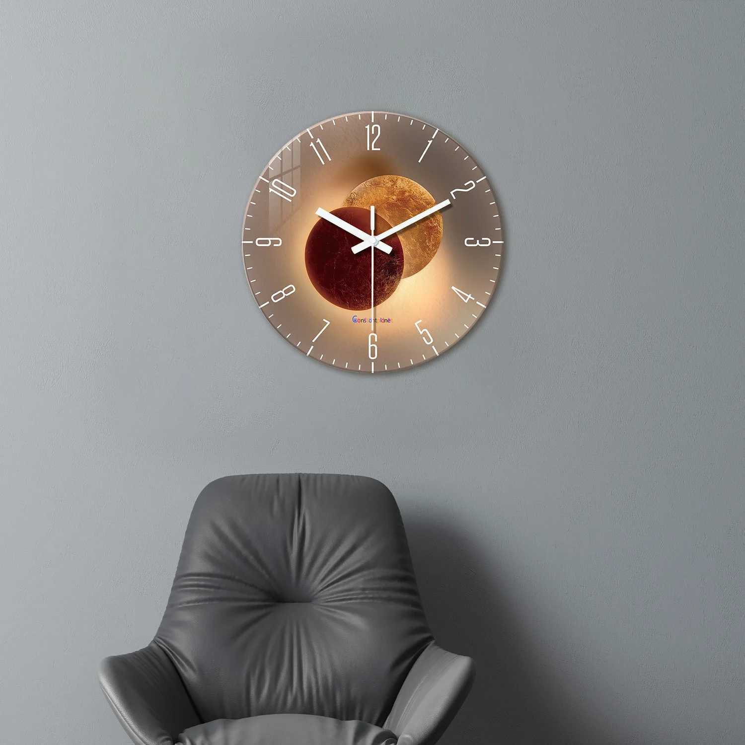 Pattern Tempered Glass Wall Clock for Living Room Bedroom Kitchen Home Decoration Silent Quartz Clock Holiday Gift 12 Inches 14 Inches 16inch Bat D260