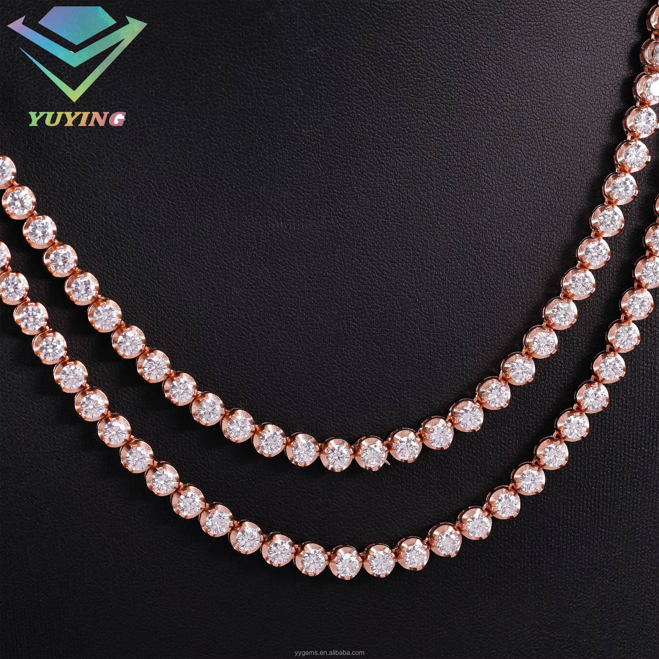 Fashion Customized 3 Prongs Hip Hop Jewelry 4MM Width Gold Plated Bling VVS Round Moissanite Tennis Chain