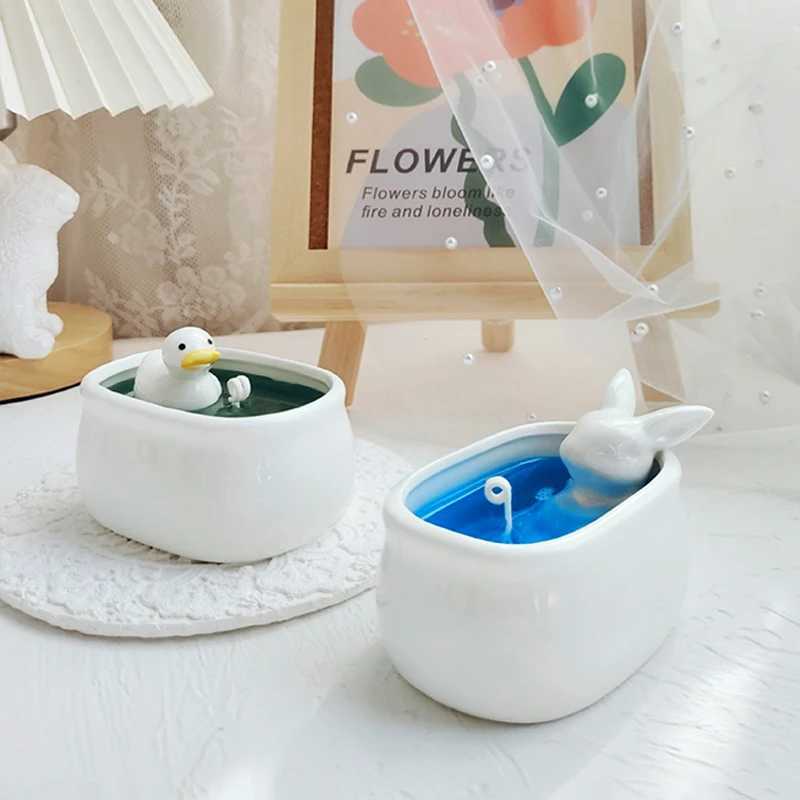 Cute Rabbit Scented Candle Bathtime Theme Decorative Gift Item Little Duck Bathtub Creative Home Fragrance D260318