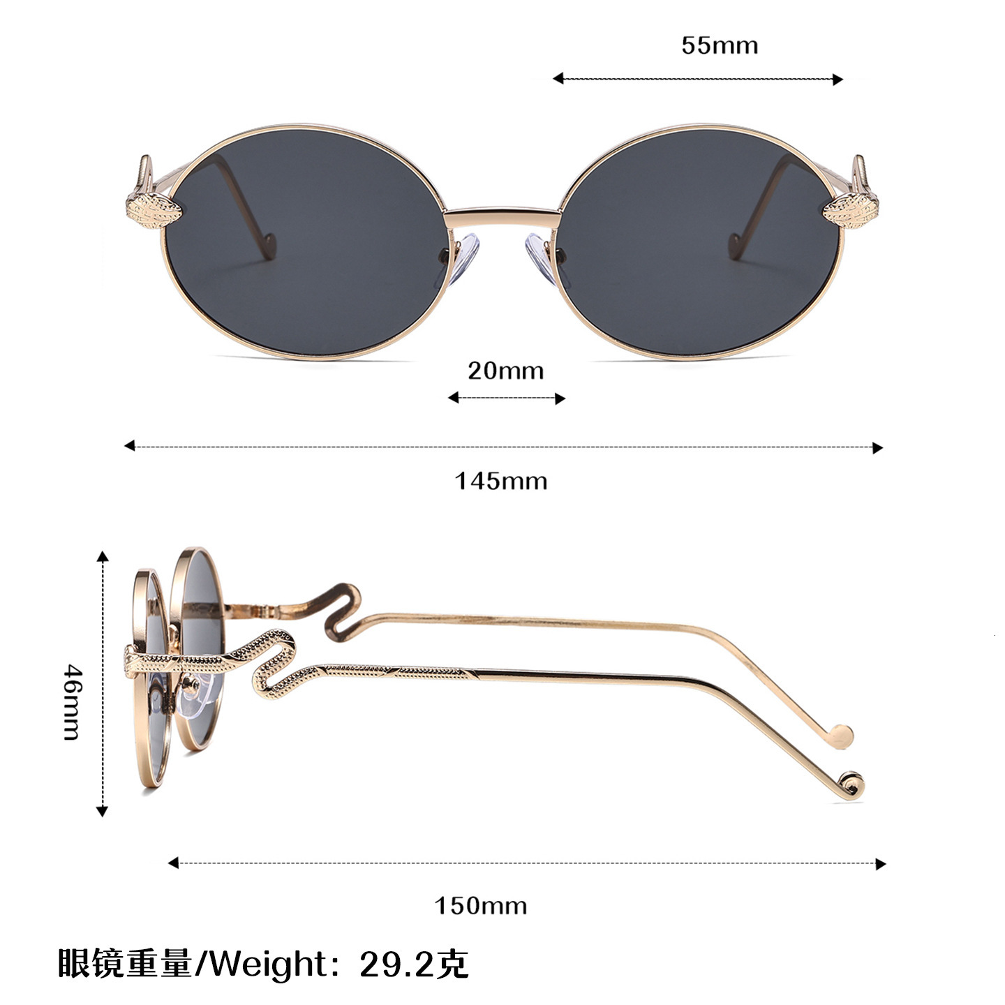 Luxury Brand Designer Sunglasses 2026 New Oval Fashion Sunglasses European And American Style Versatile Snake-Style Metal Retro Round Sunglasses