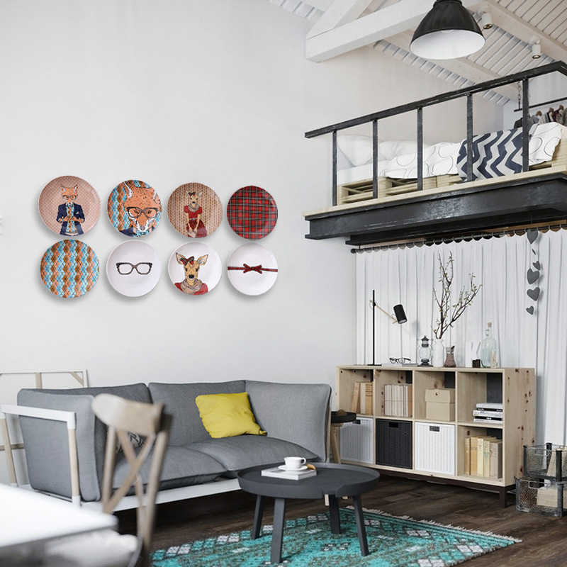 Nordic cartoon deer simple wall decoration painting ceramic plate decoration hanging plate for wall display wall decoration background S26318