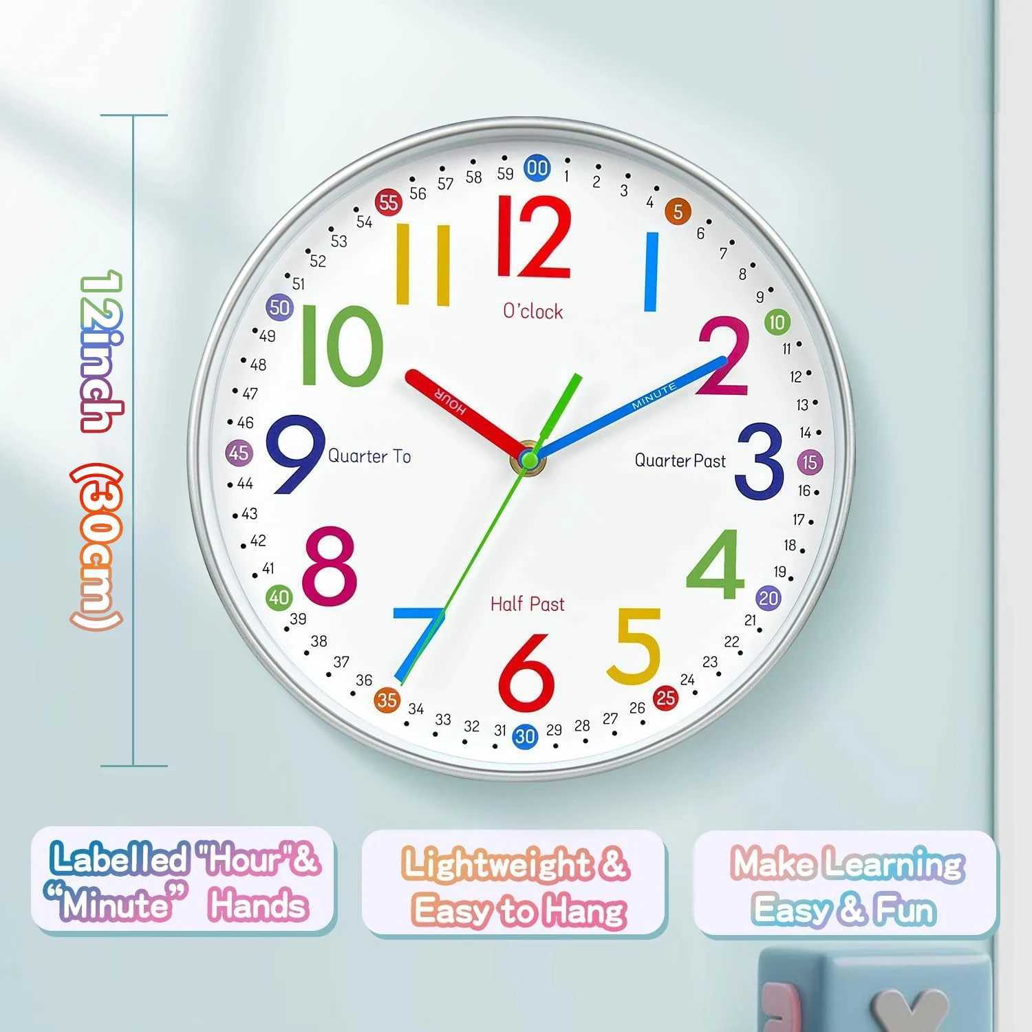 12 Inch Early Education Wall Clock Cartoon Childrens Time Management Quartz Clock Home Wall Hanging Silent Clock 30CM D260318