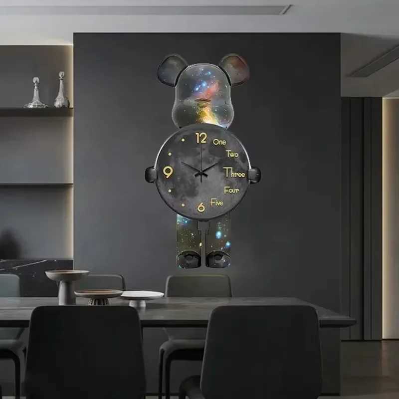 Wall Aesthetic Bear Clocks LED Lamp Unique Bear Wall Silent Light Clock Luxurious Living Room Porch Decor Interior Ornament D260318