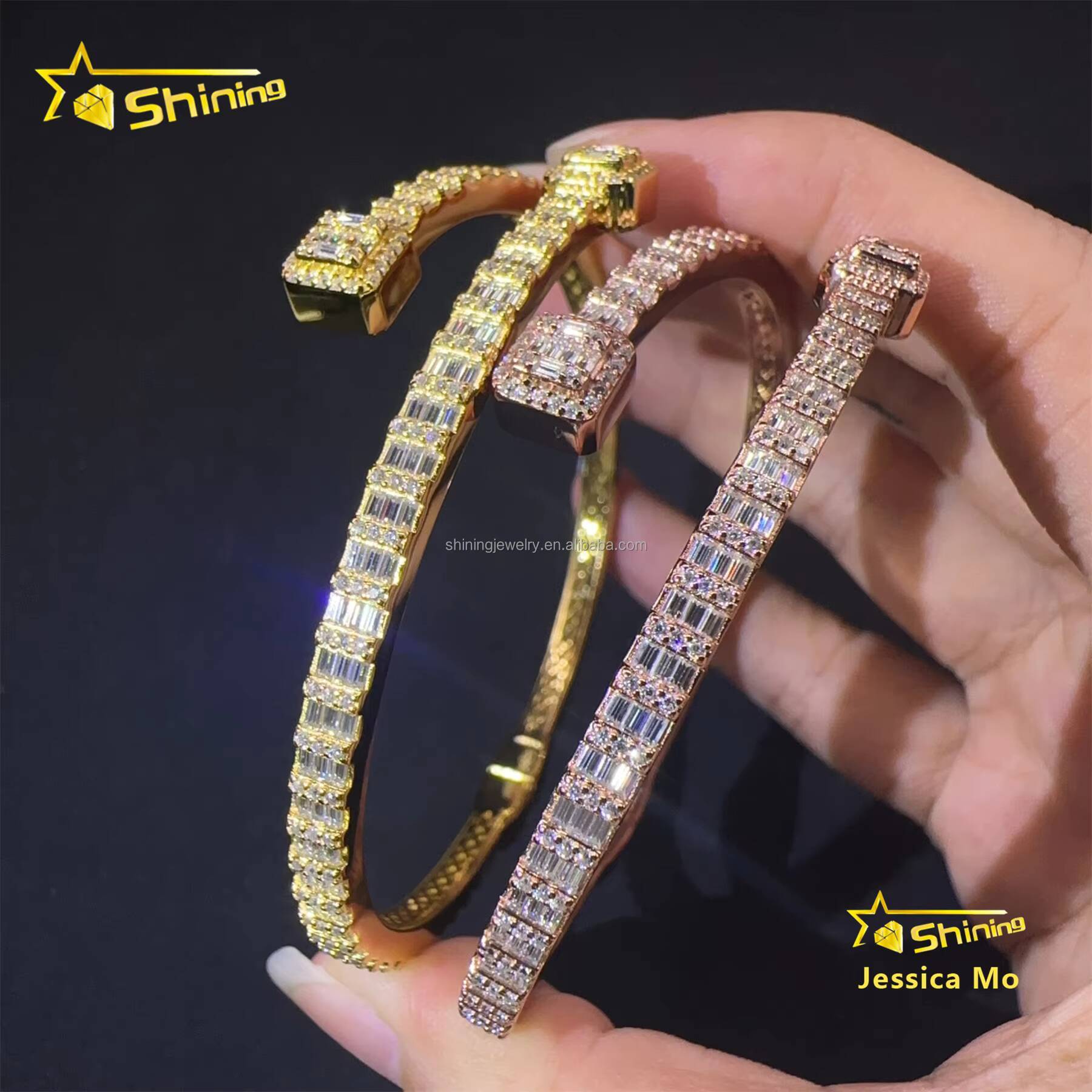 Popular Style New Arrivals Hip Hop Fashion Jewelry VVS1 Moissanite Iced Out GRA Certificate S925 Silver Bangle Bracelet Man