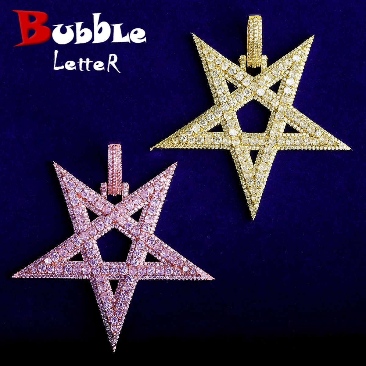 Bubble Letter Iced Out Big Star Necklace Pendant for Men 5A Cubic Zirconia Prong Setting Hip Hop Jewelry 260316
