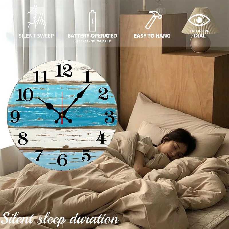Nautical Ocean Wooden Round Silent Hanging Wall Clock Suitable For Living Room Office Study Room Bedroom Home Decoration D260318