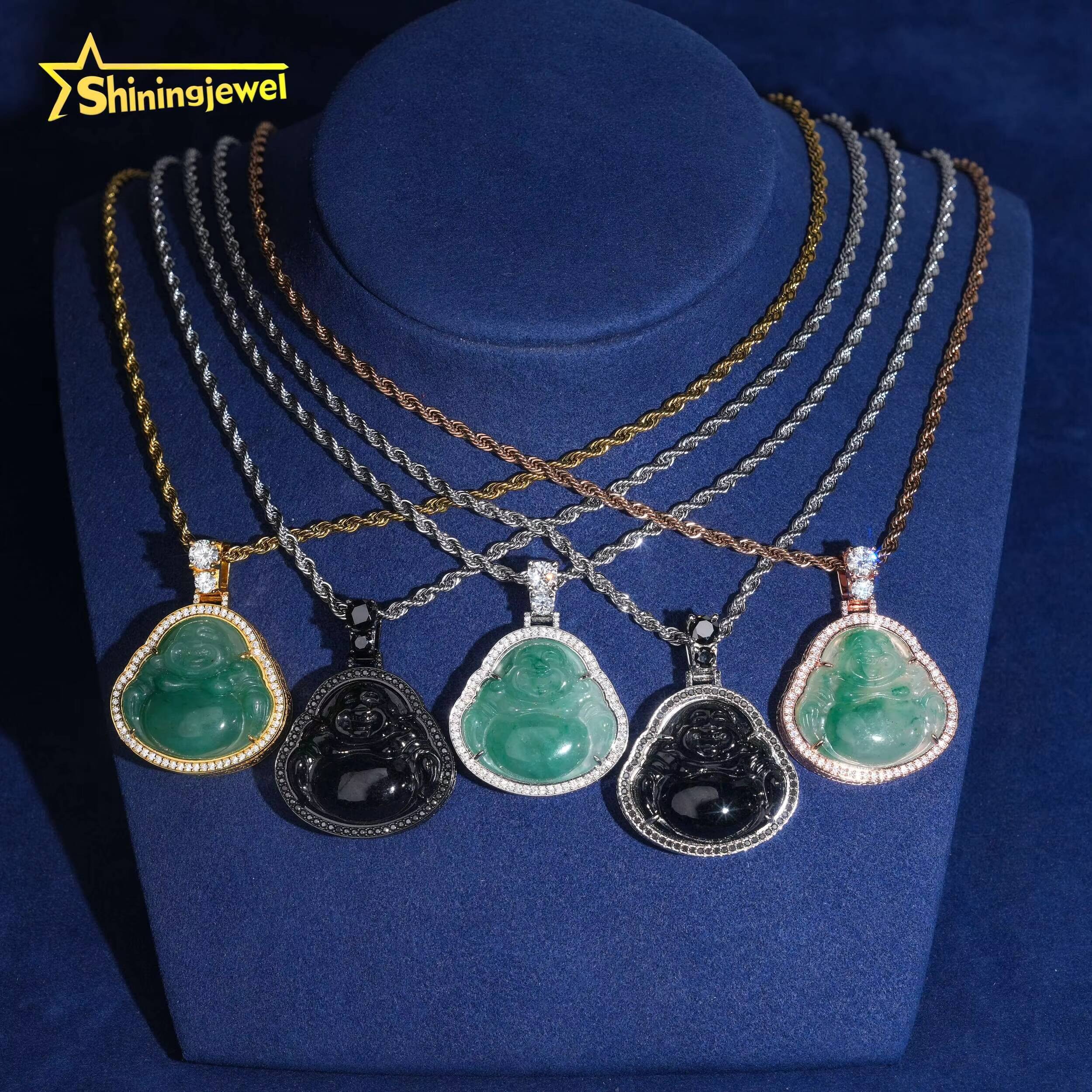 Hip Hop Pendants 925 Sterling Silver Iced Out Moisaanite Jade Buddha Pendant Custom Moissanite Pendant Men Party Gifts