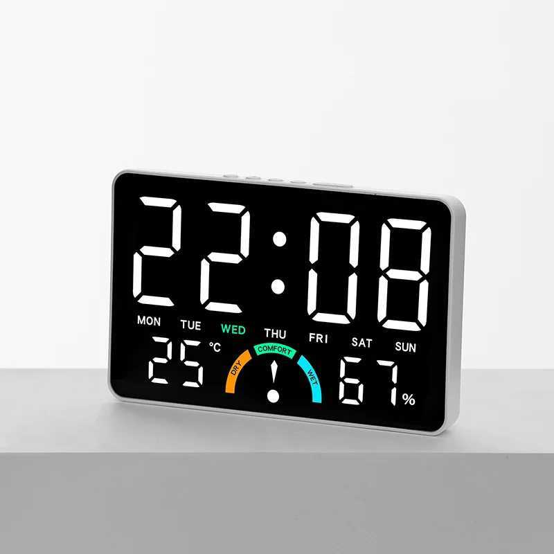 Digital Alarm Clock TEMP Humidity Week Comfort Level Dual Alarm Snooze Table Clock 12/24H Timer Auto Dimmable LED Wall Clock D260318