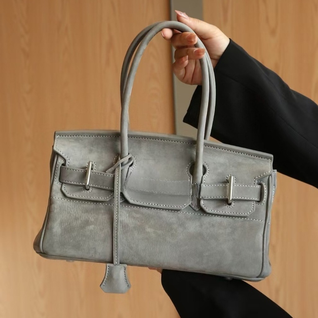 100% Genuine Suede Leather Women Totes High Quality Handmade Luxury Designer Vintage Top HandlePurses And Handbags Horizontal Shoulder Bags New Fashion Gifts 3374