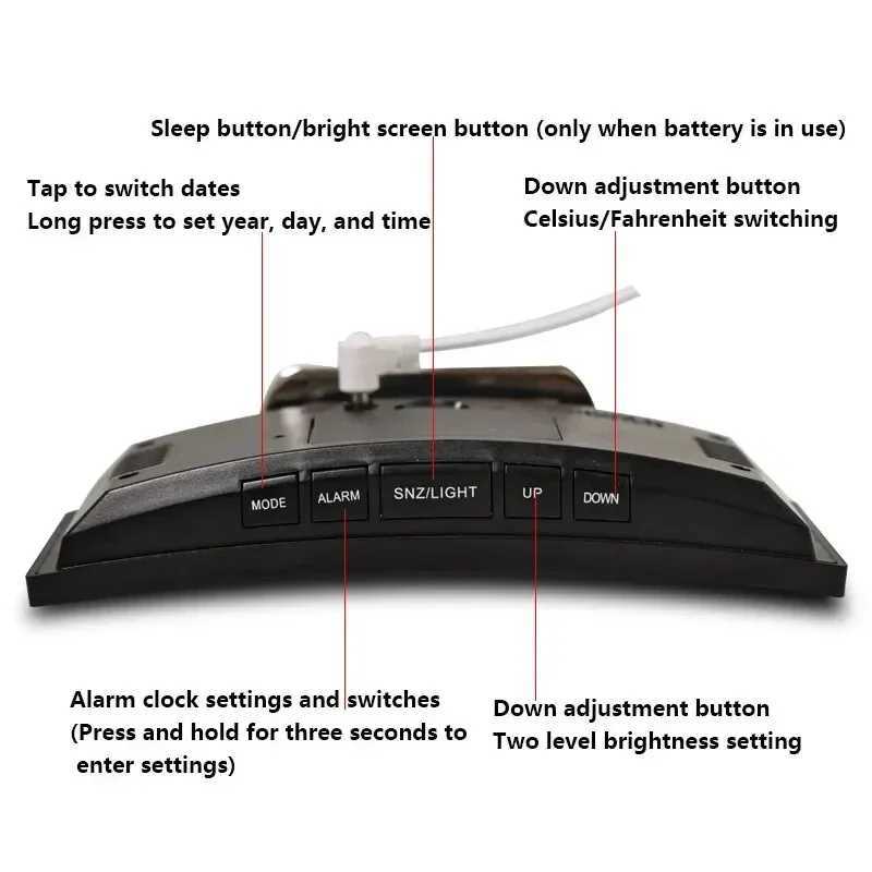 Creative Curved Electronic Clock LED Large Screen Plug-in Battery Dual-purpose Mirror Alarm Clock Student Bedroom Dedicated D260318