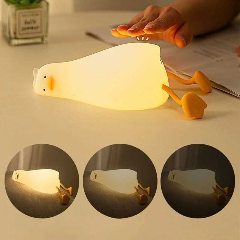 Lying Flat Duck Night Light LED Squishy Duck Lamp Cute Light Up Duck Silicone Dimmable Nursery Nightlight H260318