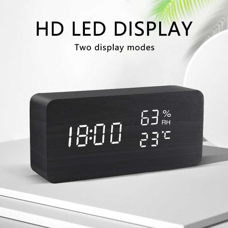Alarm Clock LED Wooden Watch Table Voice Control Digital Wood Despertador USB/AAA Powered Electronic Desktop Clocks D260318