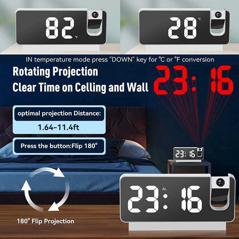 Projection Alarm Clock LED Digital Clock Temperature Display Bedside Desktop Clock for Bedroom Office Home Dcor D260318