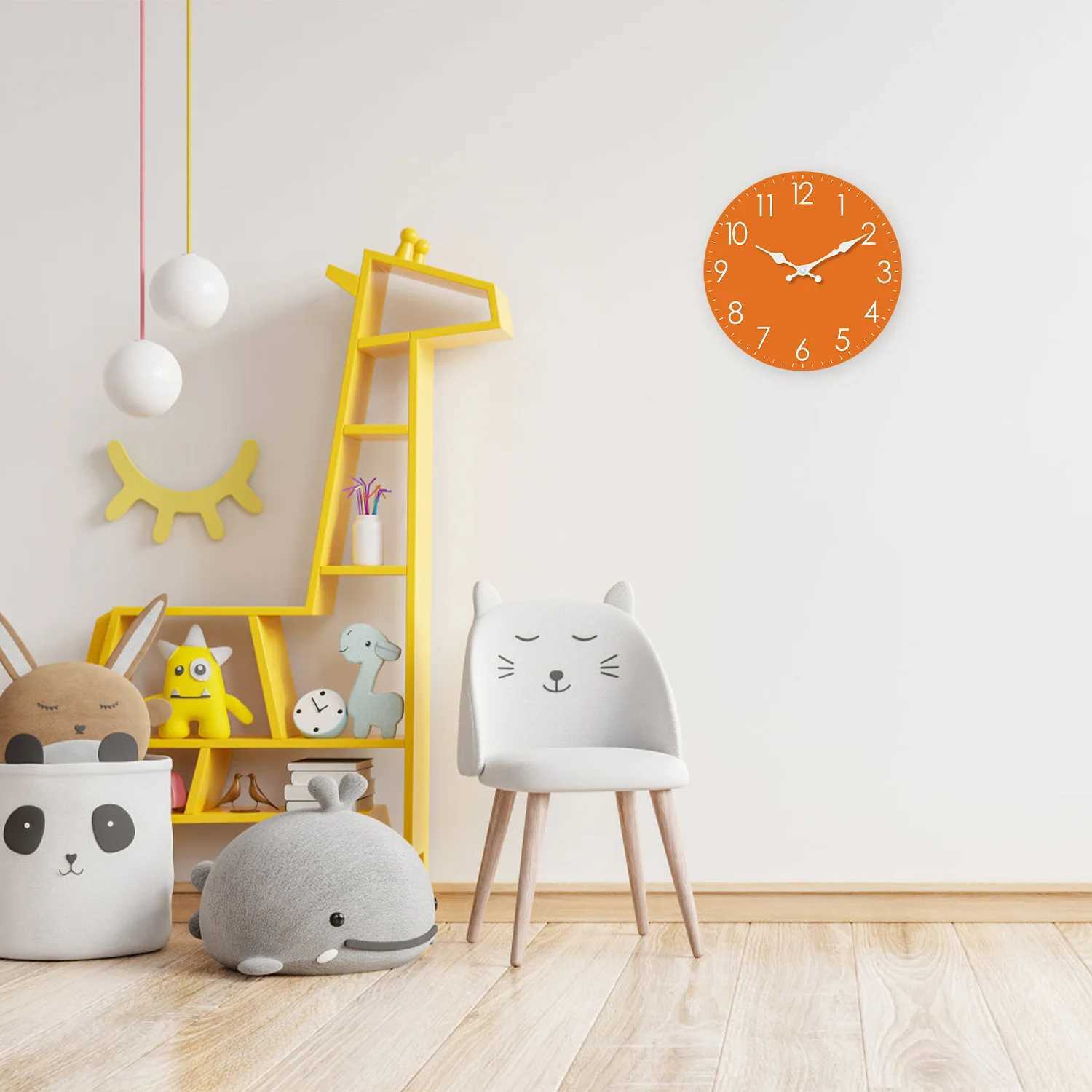 Modern Minimalist Orange Wooden Wall Clock for Living Room Bedroom Kitchen Home Decoration Silent Quartz Clock Holiday Gift 10 Inches 12 Inches No Bat