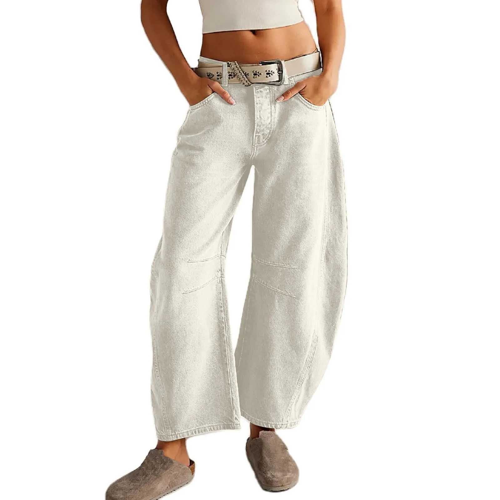 Ladies Fashion Classic Light Long Pleated Jeans Streetwear Versatile Wide Leg Loose Cropped Mid Waist Daily Denim TrousersT260317