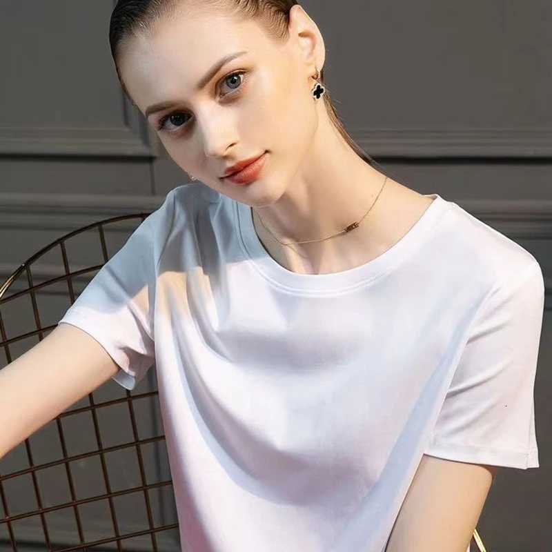 High-End Cool Mercerized Cotton Short-Sleeved T-shirt Womens Solid Color Half Sleeve Bottoming T-Shirt TopT260317