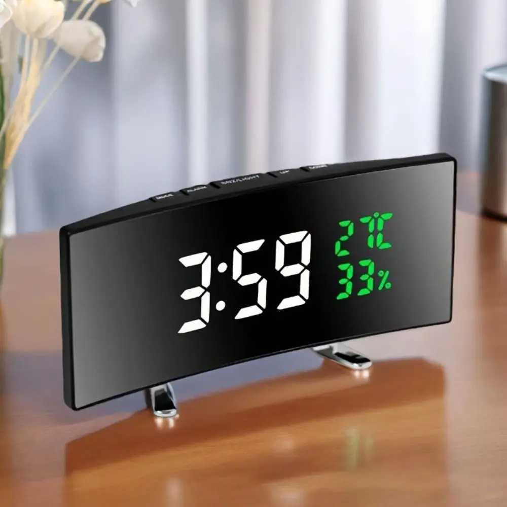 Curved Screen Digital Alarm Clock Large Temperature Humidity Desk Clock Luminous Large Screen LED Digital Clock Indoor Display D260318