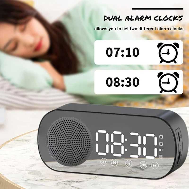 Alarm Clock Bluetooth Speaker Digital Alarm Clock Radio with LED Mirror Display Loud Alarm Clock for Heavy Sleepers D260318