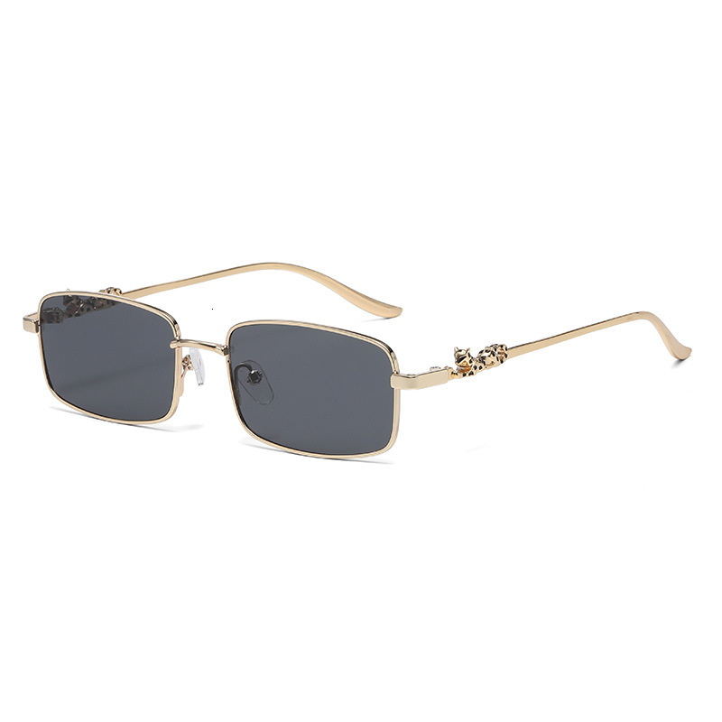 Luxury Brand Designer Sunglasses New European And American Trendy Full-Rim Sunglasses For Men, Metal Leopard Head Square Frame Sunglasses For Women, C