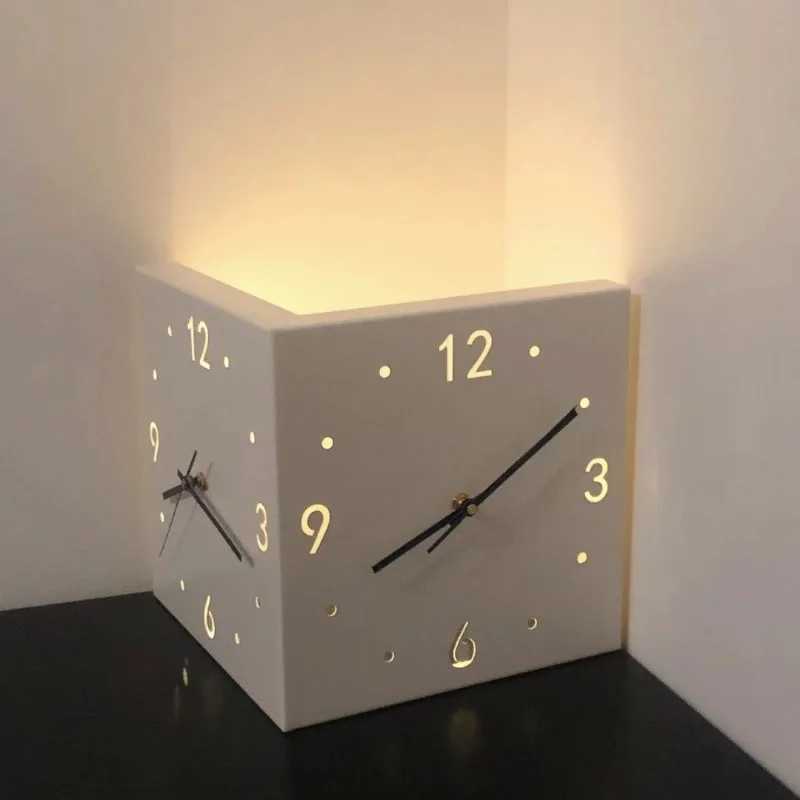 Modern Double-Sided Corner Clock Premium Copper Frame Silent Movement No-Drill Installation Decor for Living Room Home D260318