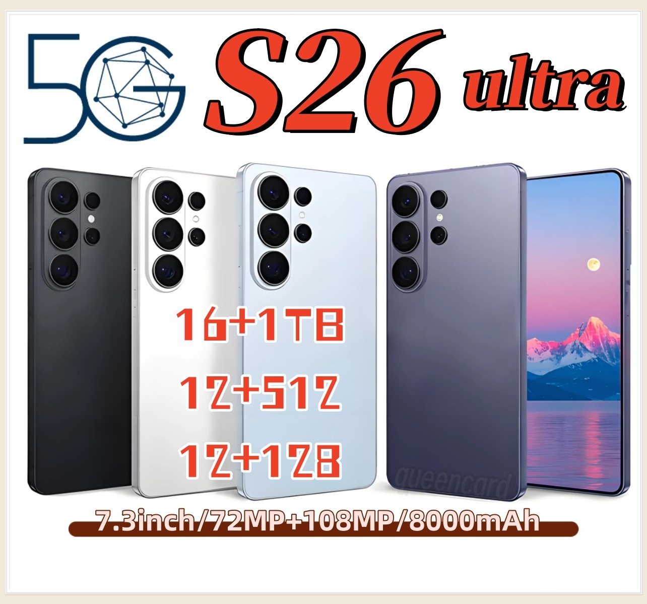 New S26 Ultra Android 16GB+2TB 7.3 inch cell phones S25 smartphone mobile phone celular Camera Dual SIM Dual unlock standby Fingerprint Face ID telefono