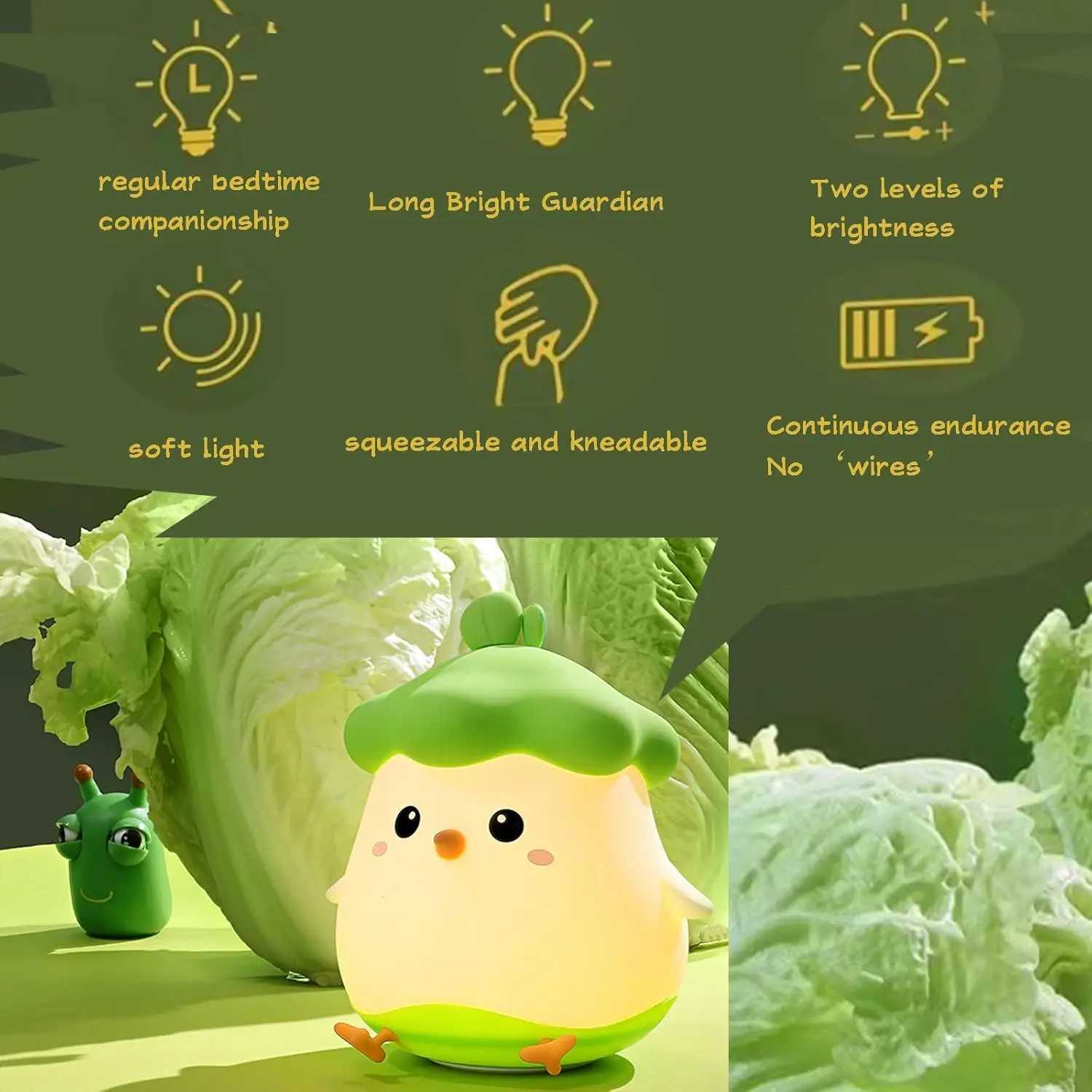 Cute Chicken Night Light Soft Silicone Sleep Lamp USB Rechargeable Bedside Light for Room Decor Easter St Patricks Day Birt H260318