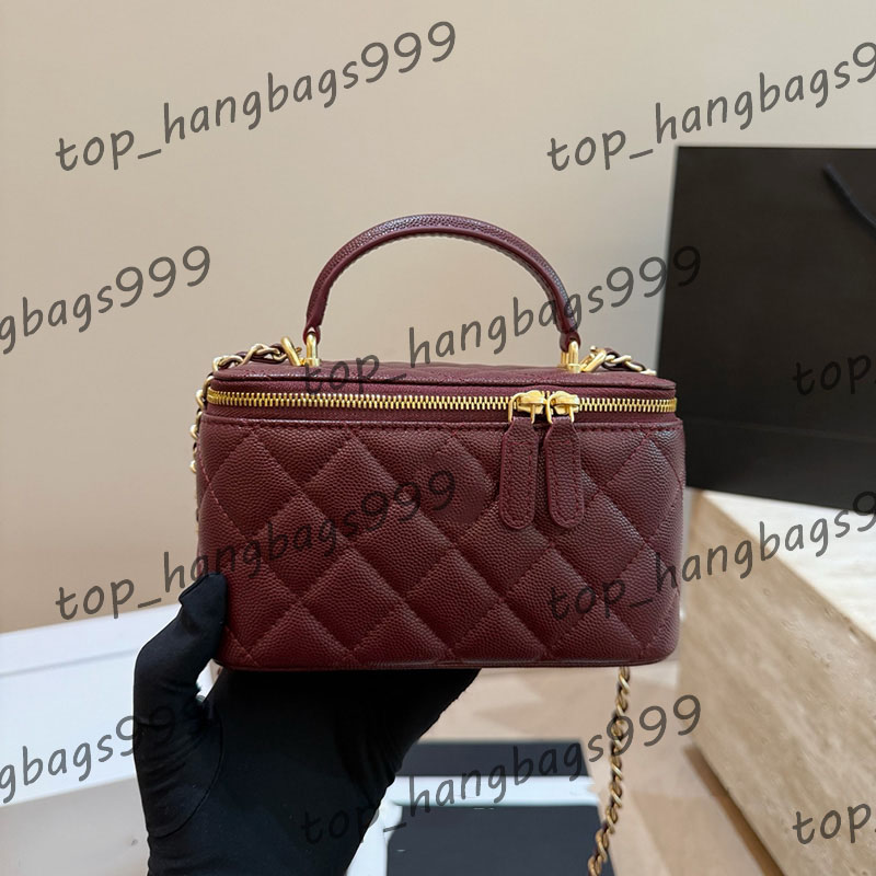 Designer Caviar Leather Plaid Pattern Womens Makeup Bag Box Gold Hardware Luxury Handbag Matelasse Chain Crossbody Bags Purse Dinner dress bag 19cm