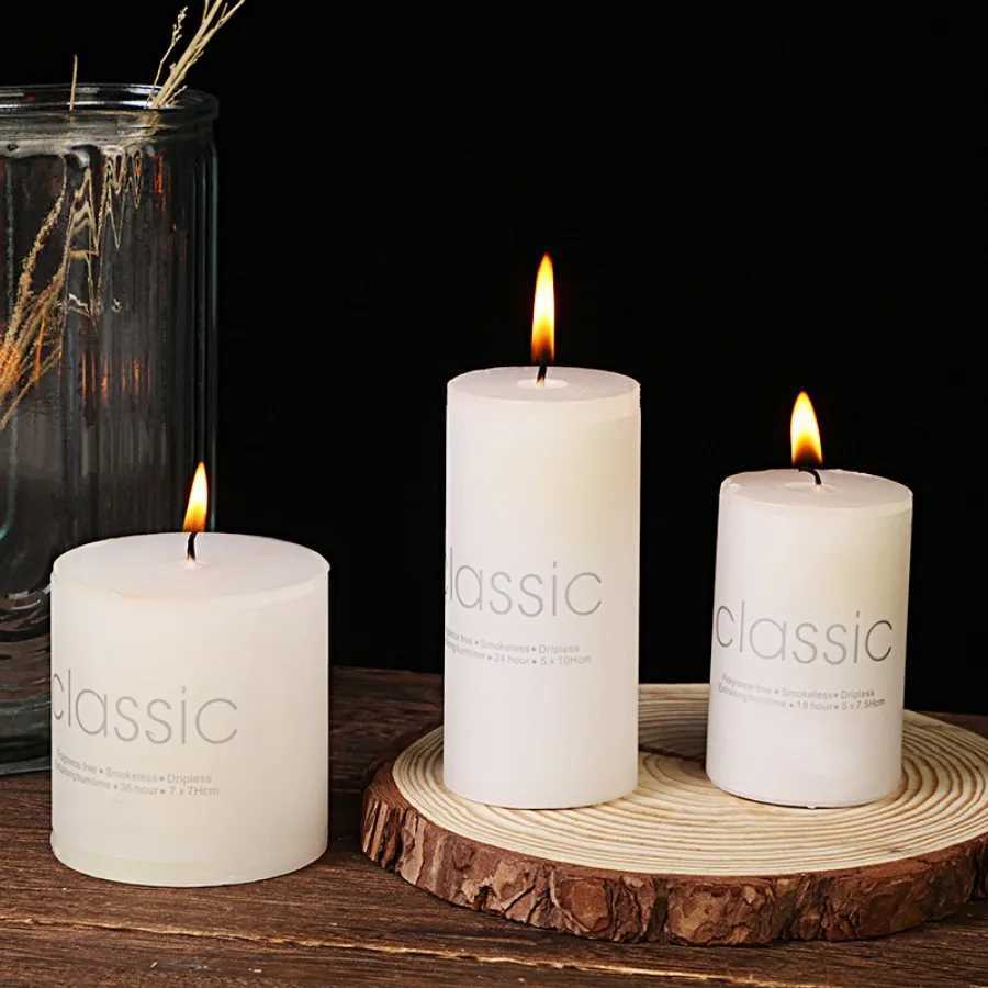1pc white candle home emergency candle white pillar wax smokeless and odorless for home lighting church lighting candles D260318