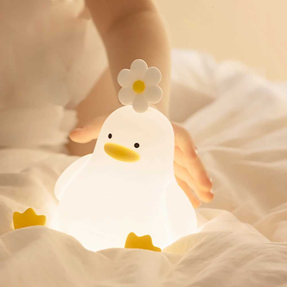USB Rechargeable LED Night Light Cute Duck Cartoon Animals Silicone Lamp for Bed Room Living Room Kid Touch Night Lighting H260318