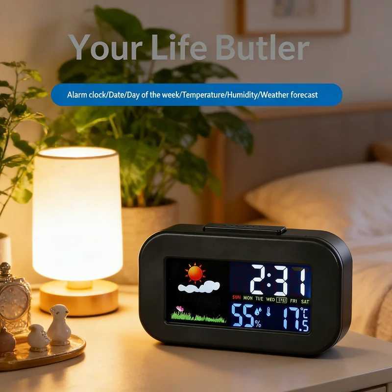 Desktop Environment Monitor - Smart Weather Clock with Color Screen Tracks Temperature Humidity Backlit Display for Bedroom D260318