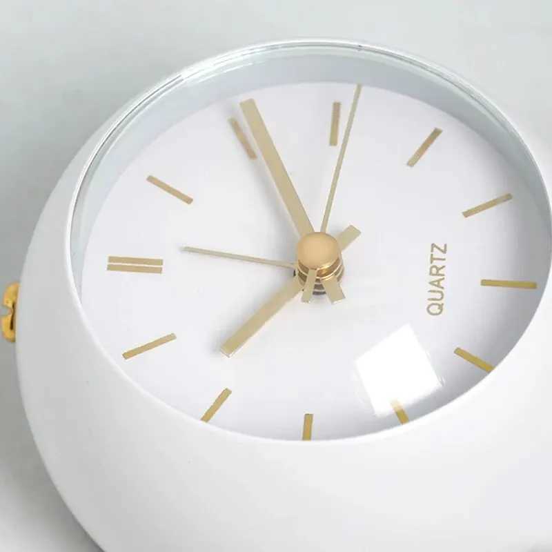 1pc Simple Decorative Metal Frosting Process Alarm Clock Desktop Bedside Clock Light Luxury Luminous Pointer Clock Without Batt D260318