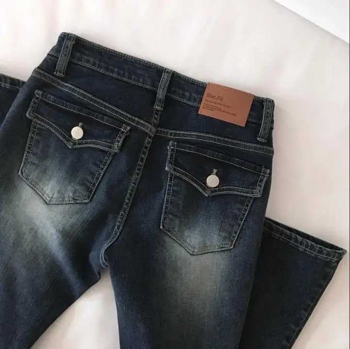 Low Waist Flared Jeans Slimming Legs Plump Hips Bla ey Cotton Stretch Denim Pants Womens Faion Spring 2025T260317
