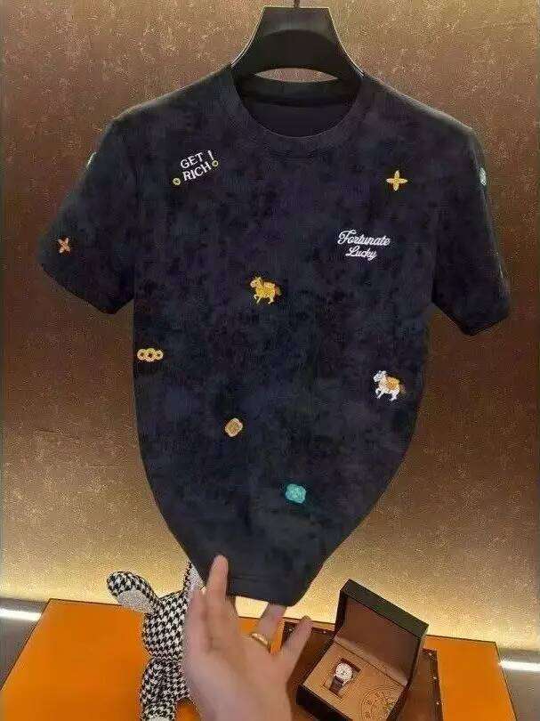 Summer 2026 Limited Edition Embroidered Ort Sve T-Irt Men's Round Ne Animal Pattern Casual Versatile Trendy Top