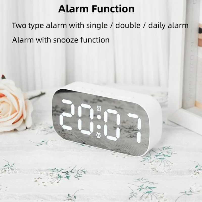 Mirror Digital Alarm Clock Teperature Date Display Night Mode Snooze Table Clock 5 Level Brightness Dual Alarm12/24H LED Clock D260318