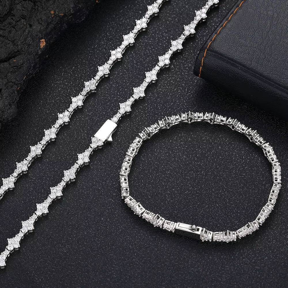ESKEEM Fine Jewelry 925 Sterling Silver Hip Hop VVS Moissanite Necklace Tennis Chain Necklace for Men Women Gift