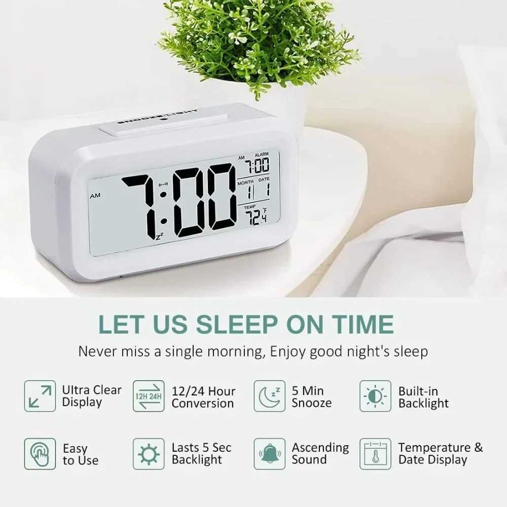 Digital LED Alarm Clock Electronic Digital Alarm Backlight Snooze Calendar Clock Screen Desktop Table Clocks for Home Office D260318