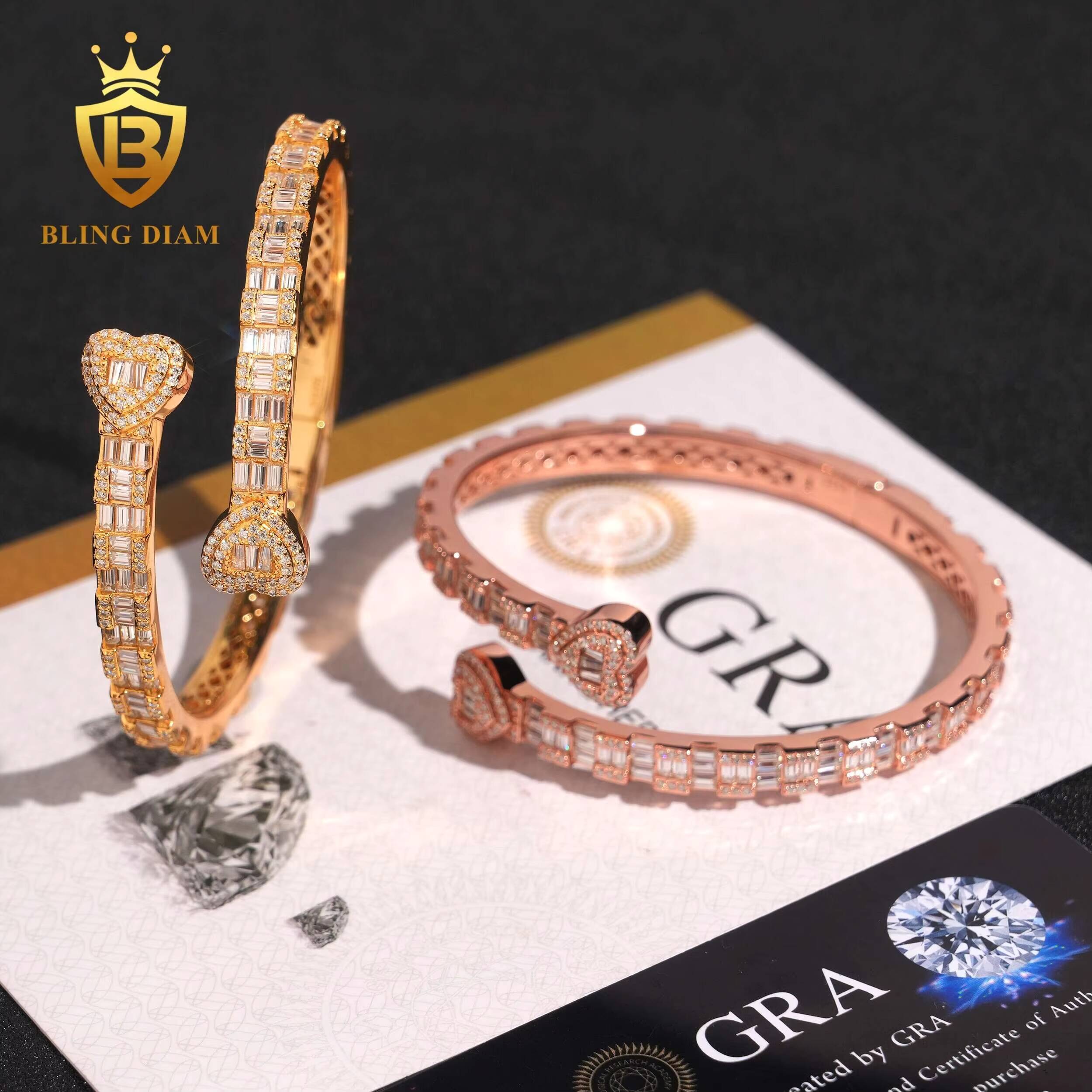 Luxury Iced Out Trendy Jewelry Sterling Silver 925 Women Bracelet VVS Moissanite Diamond Bangle Bracelet