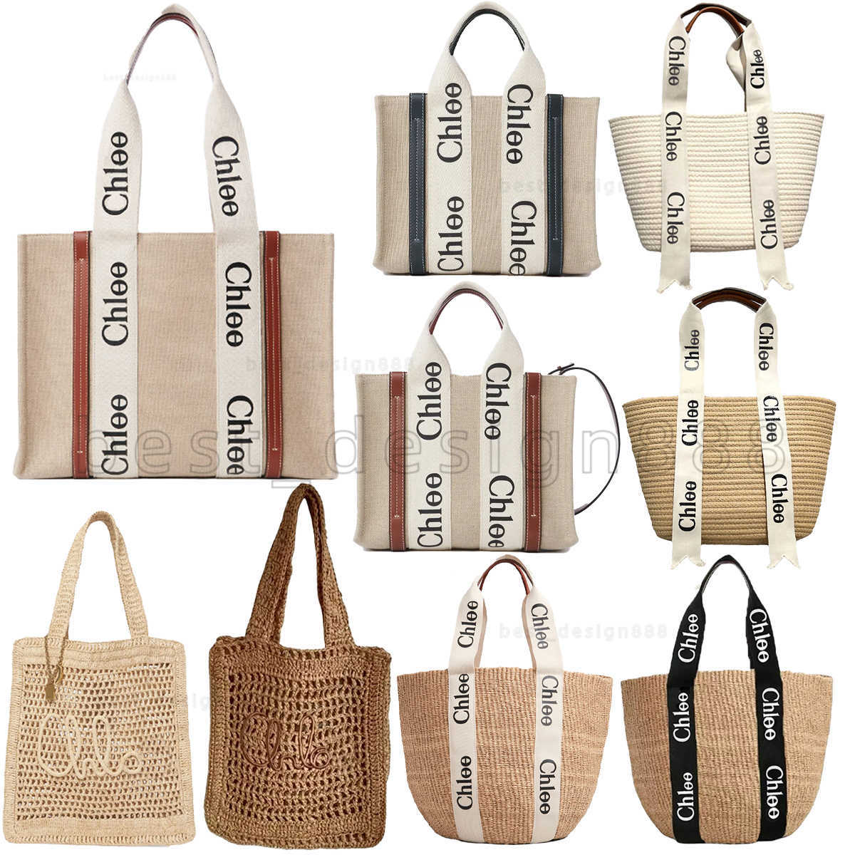 Designer Bag Beach Bag Tote Bag Shoulder Bag Handbag Linen Canvas with Leather Accents Luxury Bag Beige Woody Printed Bag Large Capacity Bag Summer Woven Fabric Bag