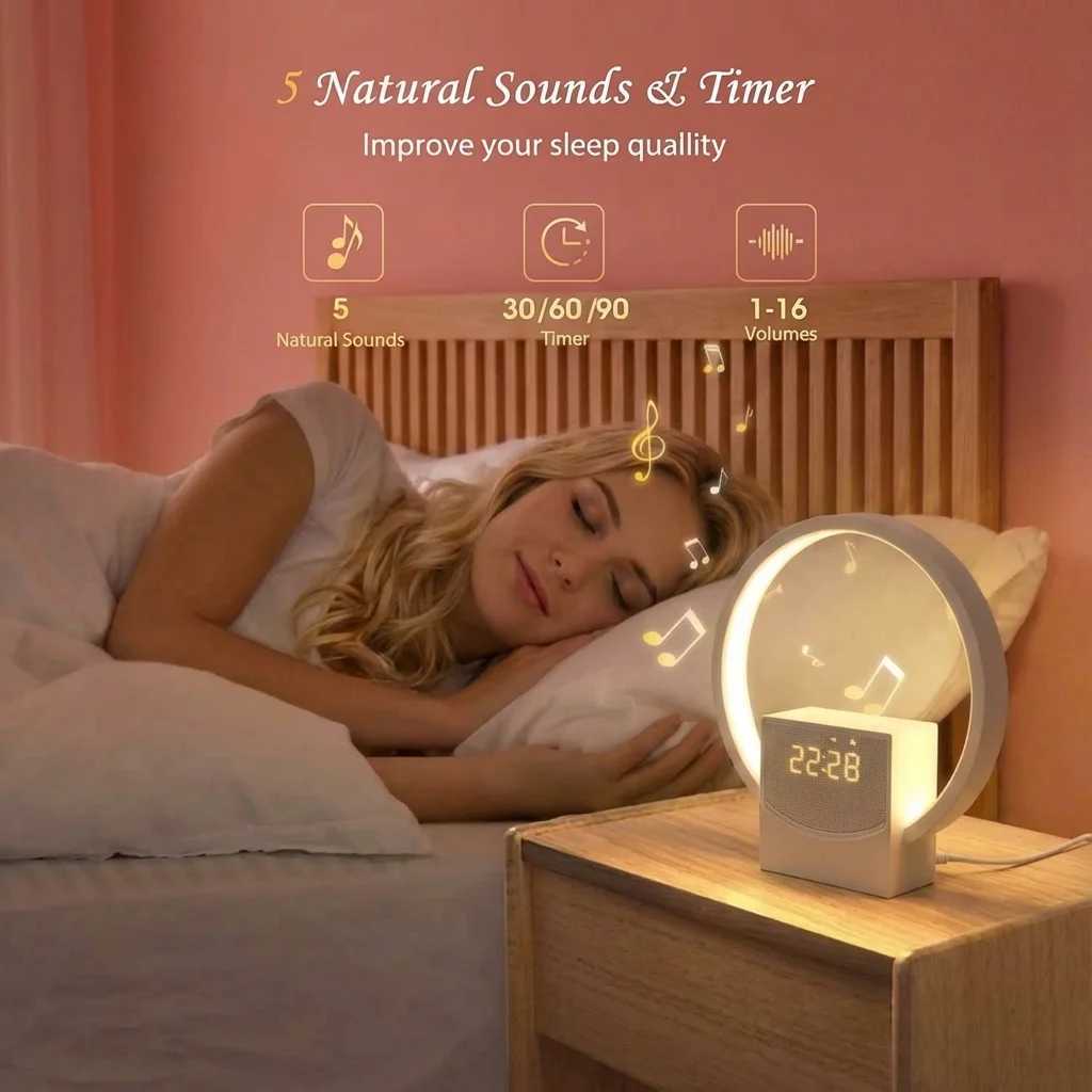 Digital Alarm Clock with Sunrise Simulation Wakeup Light Bluetooth Speaker And White Noise Machine for Bedroom Office Desk D260318