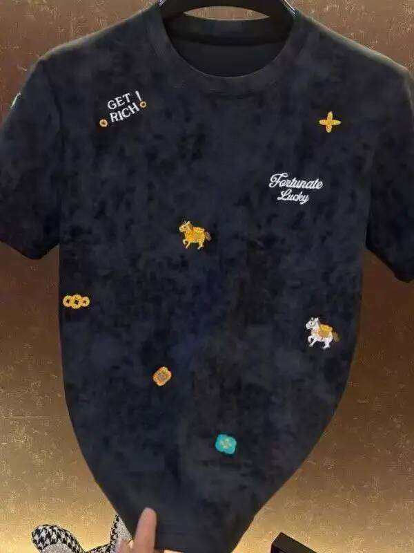 Summer 2026 Limited Edition Embroidered Ort Sve T-Irt Men's Round Ne Animal Pattern Casual Versatile Trendy Top