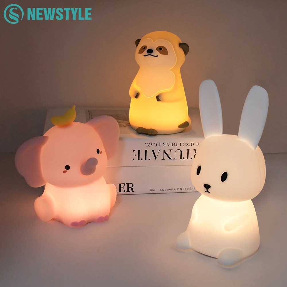 Rabbit Night Light For Kids Cute Silicone Nursery Nightlights With Dimmable Timer Function For Room Bedside Decoration Light H260318