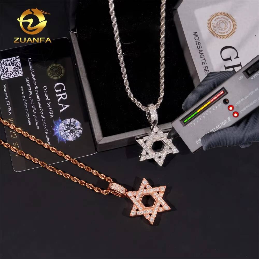 Moissanite Jewelry Pentagram Pendant Custom Iced Out Hip Hop 925 Silver VVS Moissanite Diamond Charm Pendant GRA Certificate