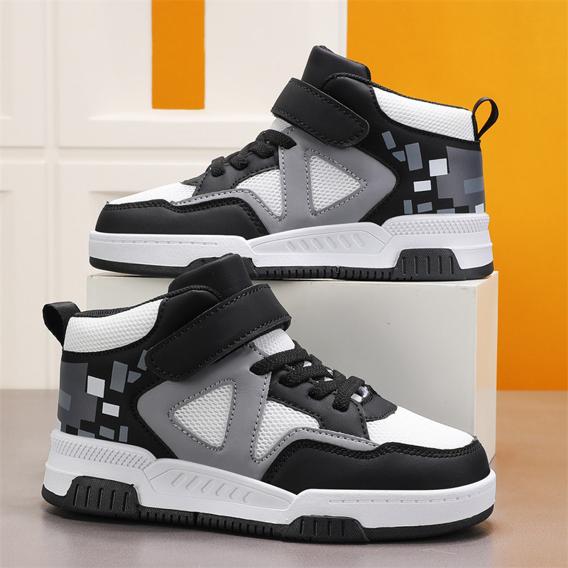 Free shipping Kids High Top Sneakers Toddler Magic Tape Casual Shoes, Non-Slip Breathable Blue Sneakers for 3-12 Years Boys size 28-37